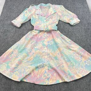 Vintage Sue & Lenny Retro Preppy Floral Dress Button With Belt Women's Size‎ 7-8